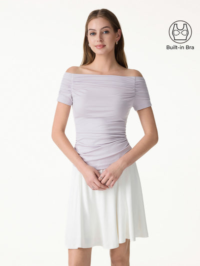 OGLmoveStretch Lyocell Off-Shoulder Ruched Bra Top