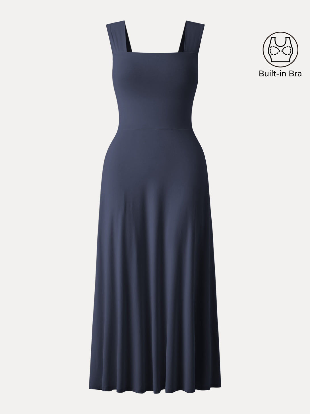 Flowy Square Neck Wide Straps Midi Brami Dress with Pockets Midnight Navy XS