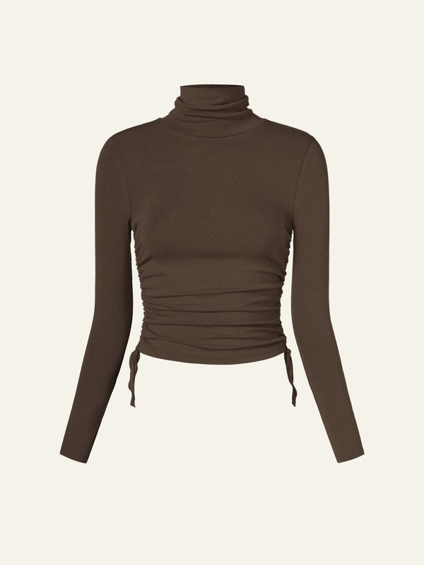 Eco-MiyaMoon® Cinched Sides Cropped Turtleneck Top