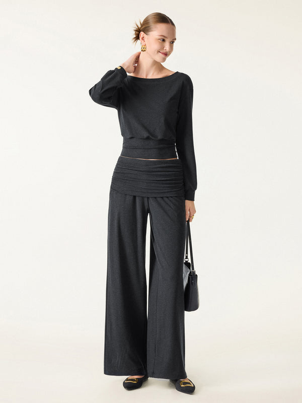 OGLmove Non-Itchy Wool Blend Drapey Wide Leg Pull-on Pants with Pockets