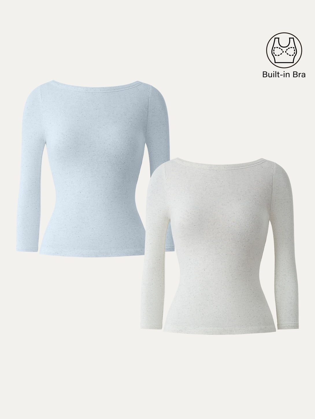 Boatneck 3/4 Sleeve Brami Top Heather Cloud White/Columbia XS