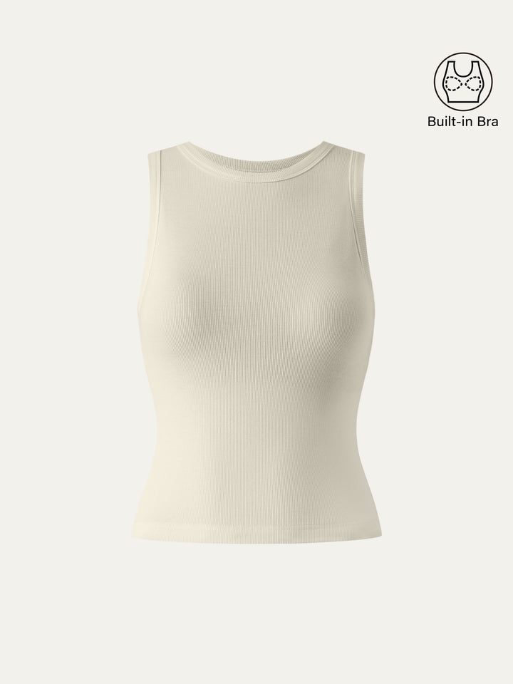 Round Neck Rib Brami Tank Lime Ivory XS