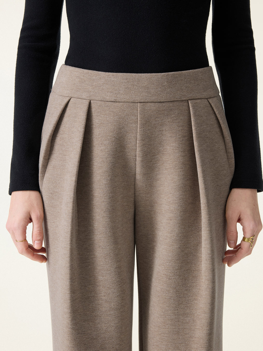 2Pcs Set Stand Collar Belted Coat & Mid Rise Straight Pull-on Pants with Pockets