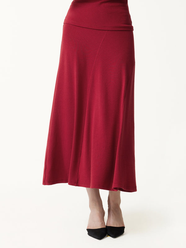 OGLmove Eco-Mousse® High-Rise Curved-Seam A-Line Midi Skirt Brick XXS