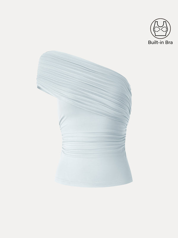 OGLmove One Shoulder Gathered Bra Top Icy Whisper Blue XS