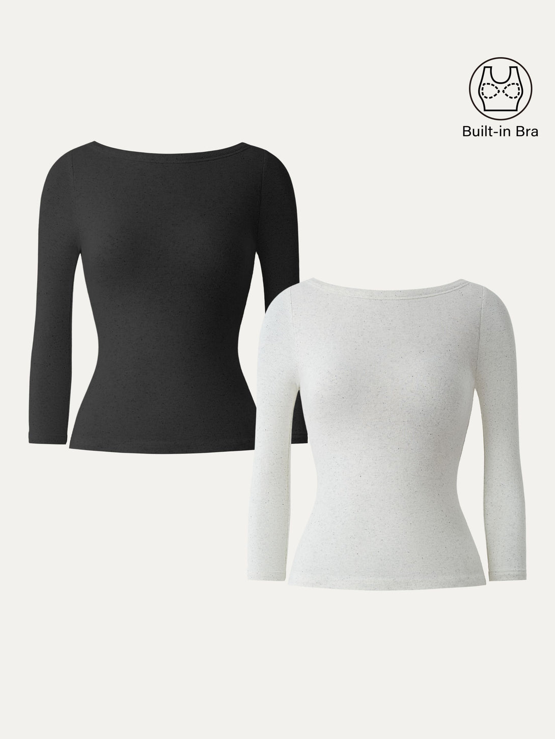 Boatneck 3/4 Sleeve Brami Top Black/Heather Cloud White XS