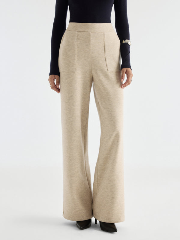 OGLmove FuzzLuxe Mid-Rise Wide-Leg Pants with Patch Pockets Regular Heather Morganite
