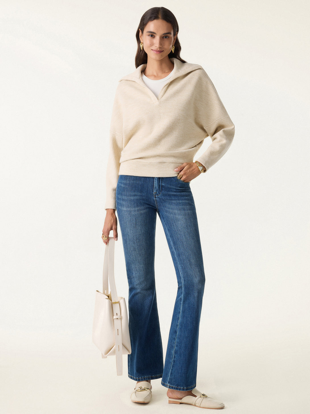 Cozy Collared V-Neck Batwing Sleeve Pullover