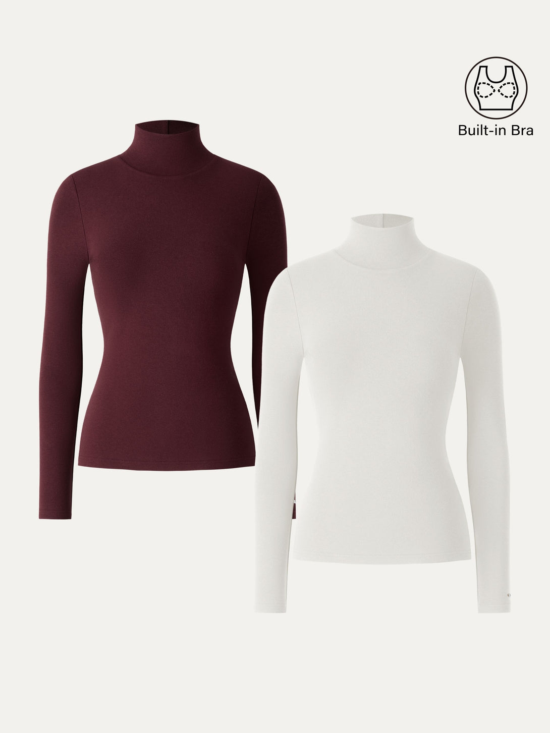 2Pcs Set ProWarm Turtleneck Long Sleeve Brami Off White/Ruby XS