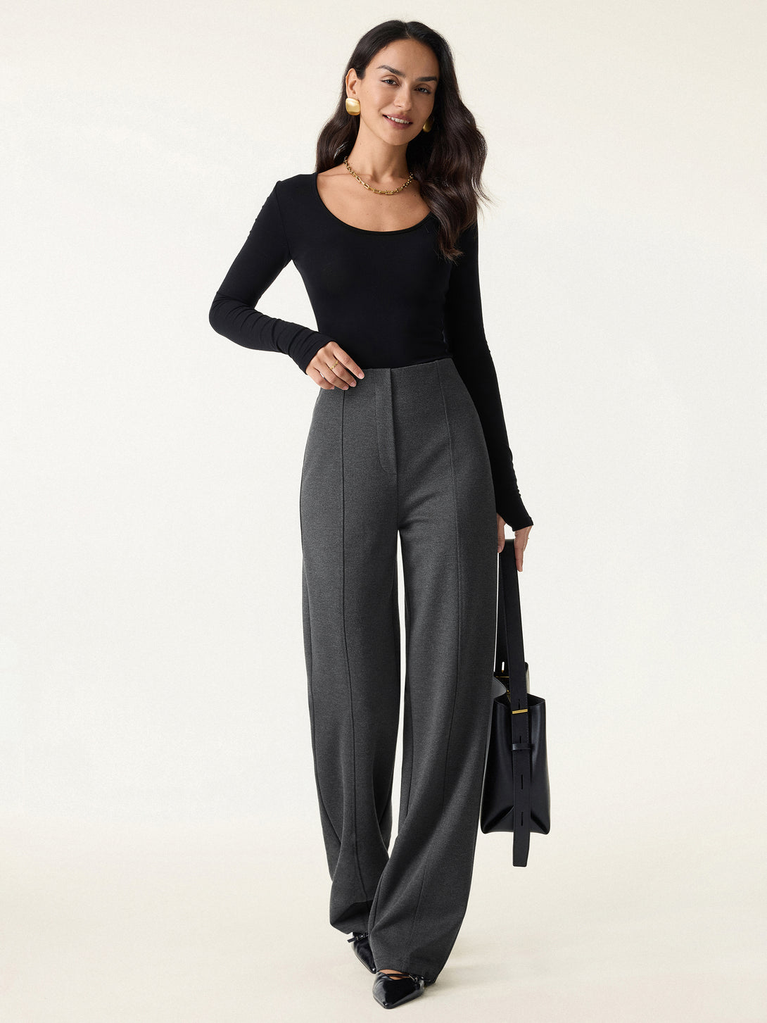 Stretch Ponte High Rise Straight Leg Pants with Pockets