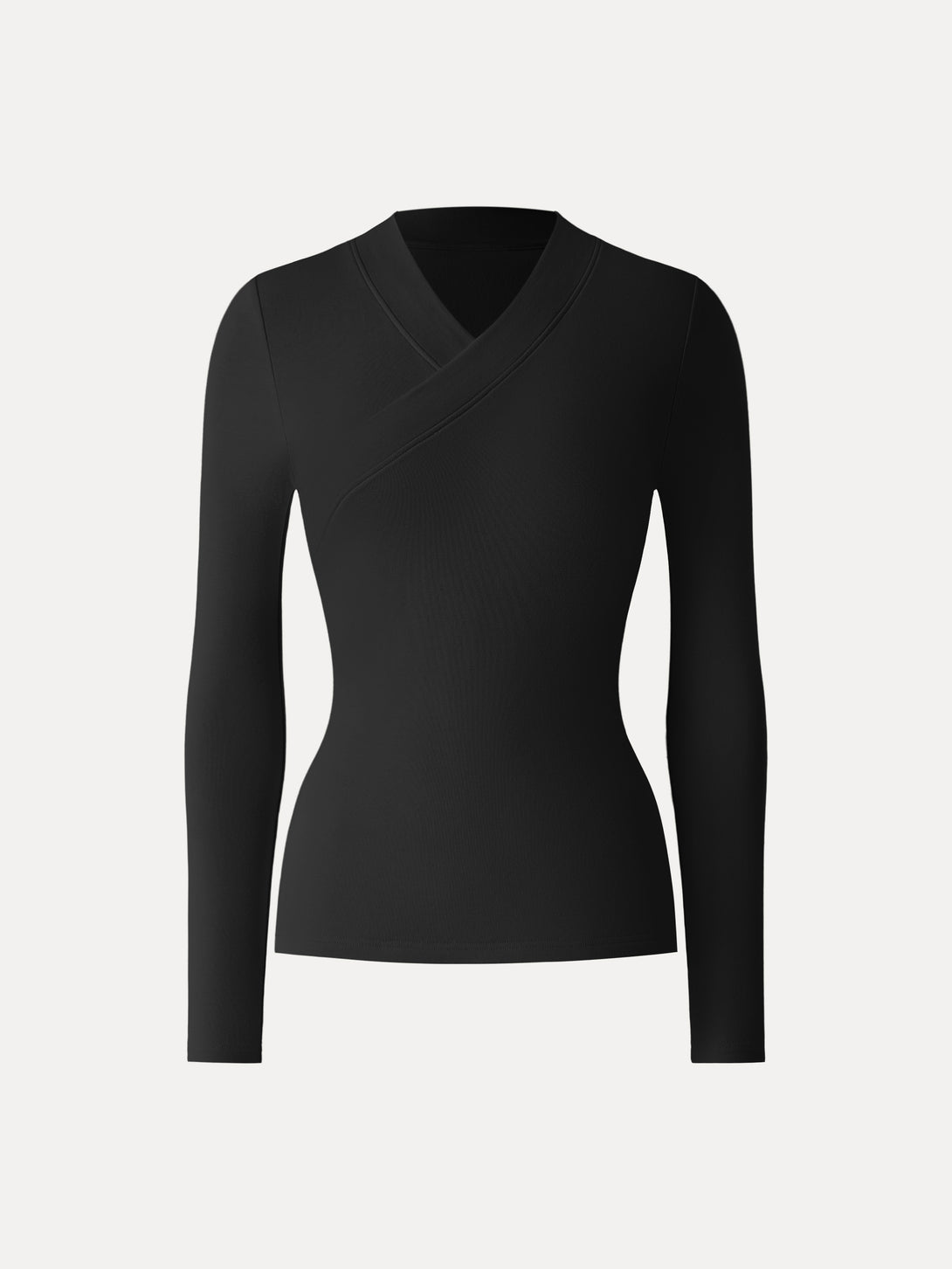 Wide Binding Surplice Long Sleeve Top Black XS