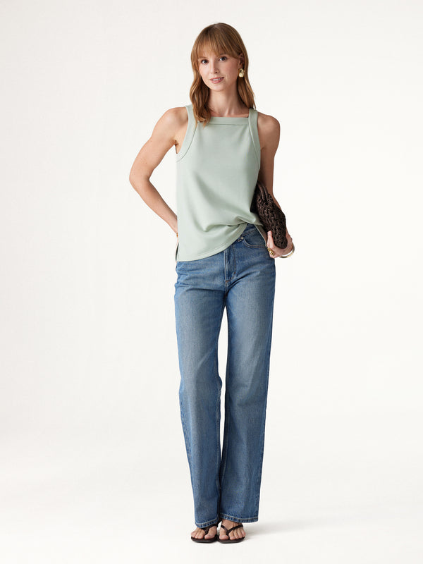 OGLmove Lyocell Spacer Knit Square Neck Side-Slit Top