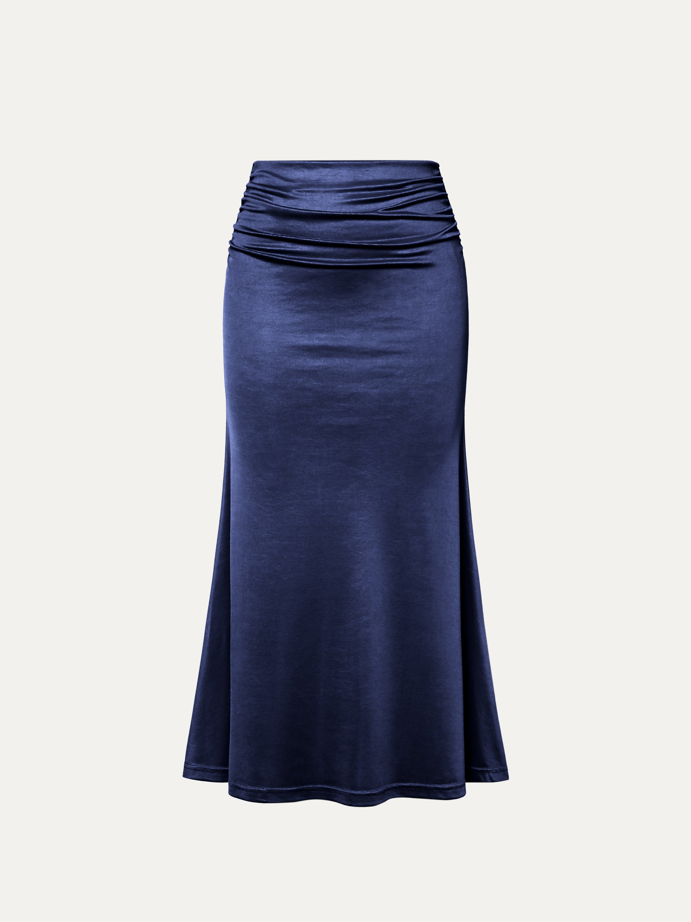 Silk-Like Acetate Ruched Side Mermaid Maxi Skirt - Navy