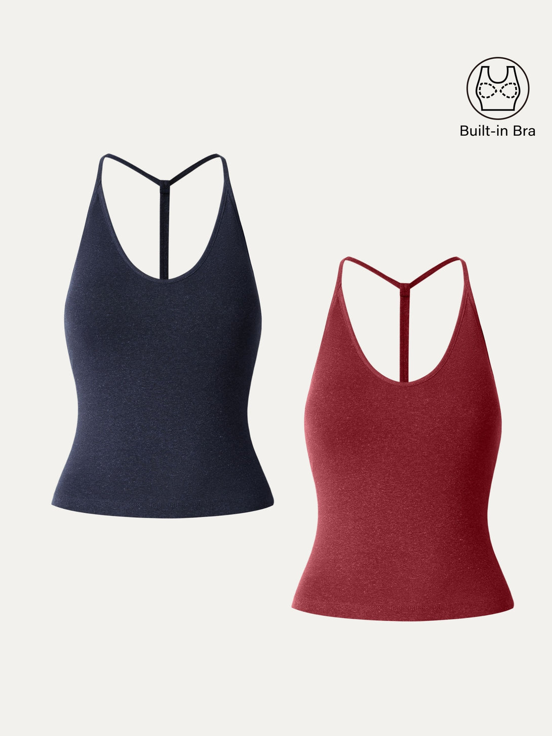 2Pcs Set Soft Linen Luxe V-neck T-back Airy Brami Tank Smoky Navy/Christmas Red XS