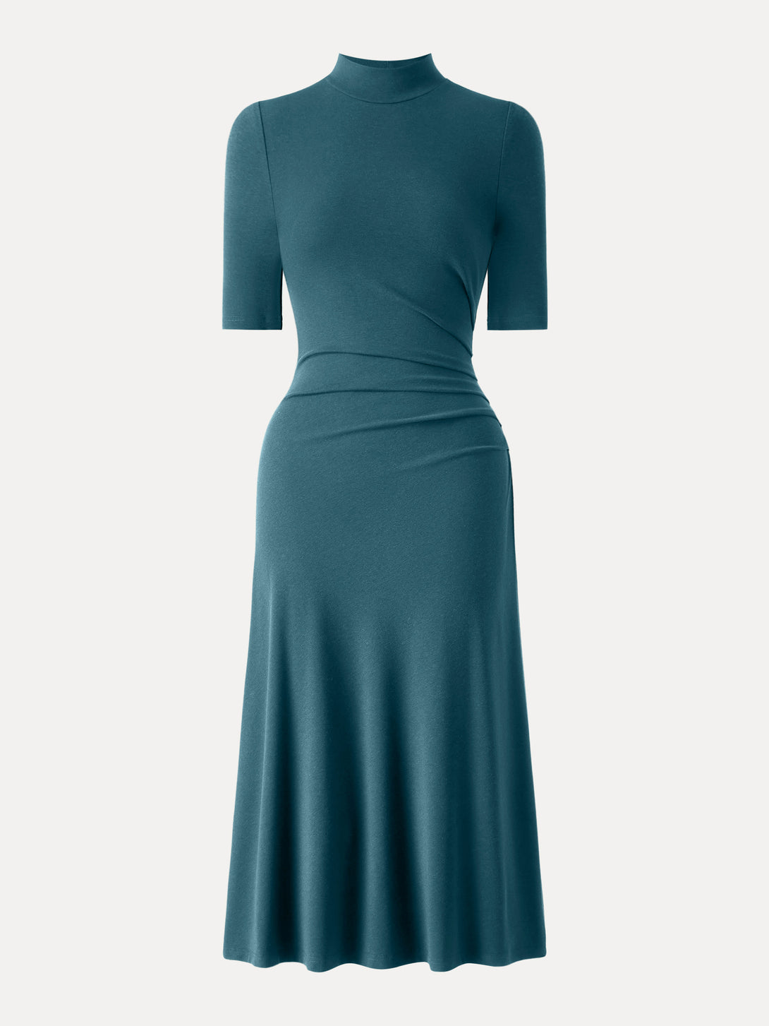Mockneck Elbow Length Sleeve Tucked Midi Dress Regular Deep Water