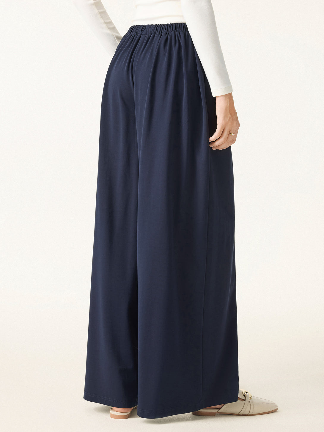 Stretch Ponte Mid Rise Palazzo Pants with Pockets