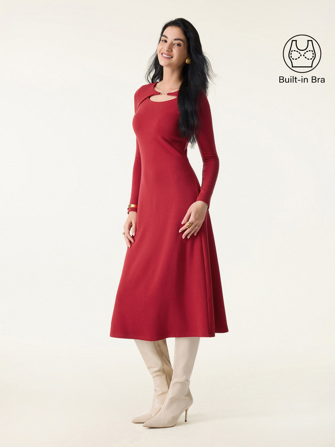 Metal Chain Detail Boatneck Midi Brami Dress