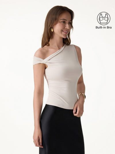 OGLmove SkinKiss Asymmetrical Shoulder Bra Top Fog XS