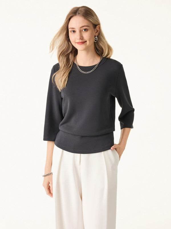OGLmove Sandwashed Spacer Crewneck 3/4 Sleeve Top Blue Charcoal XS