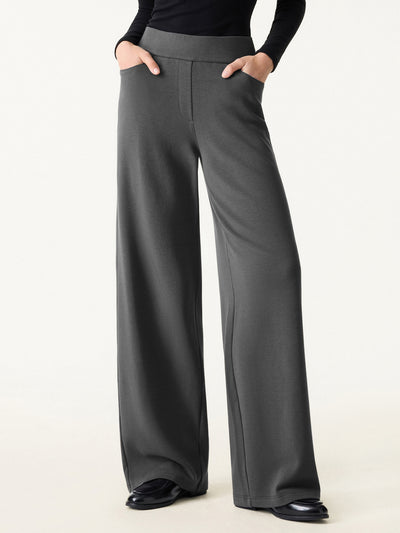 Mid Rise Wide Waistband Wide Leg Pull-on Pants with Pockets Charcoal XS