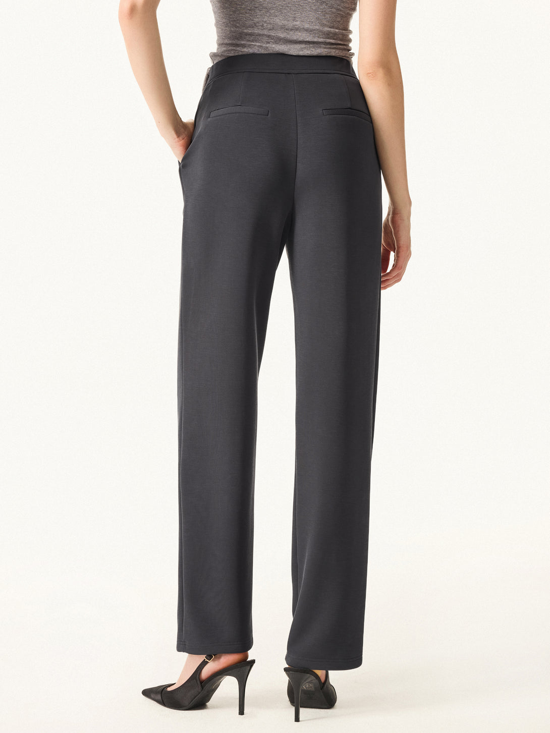 2Pcs Set Crewneck 3/4 Sleeve Top & Mid Rise Straight Leg Pull-on Trousers with Pockets