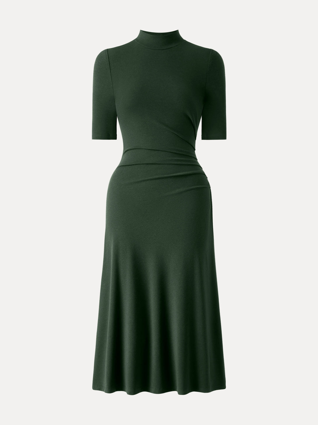 Mockneck Elbow Length Sleeve Tucked Midi Dress