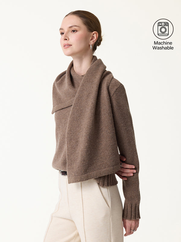 OGLmove Merino Blend Plush Sweater with Removable Scarf