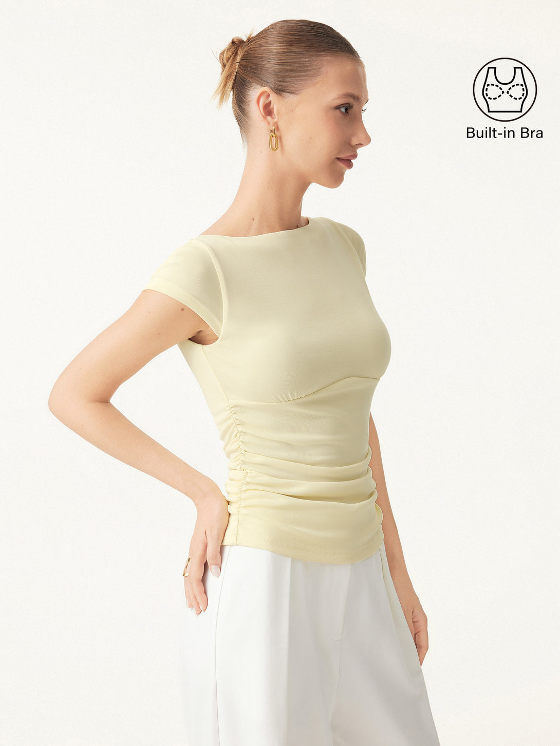 Sandwashed Boatneck Cap Sleeve Ruched Brami