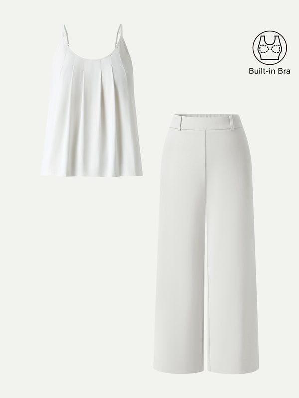 OGLmove 2Pcs Set U-Neck Bra Tank & Cropped Pants with Pockets