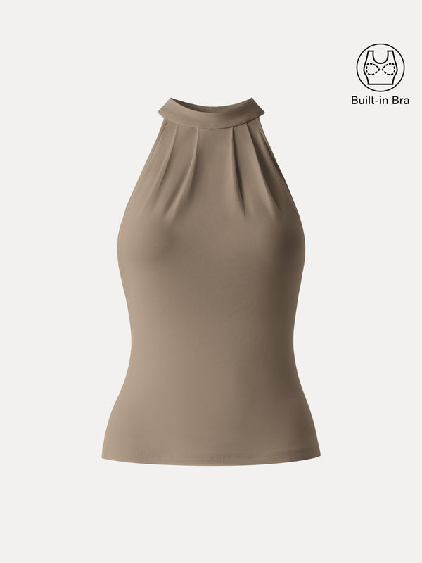 OGLmove Sandwashed Halter Neck Tucked Bra Tank Tortilla XS