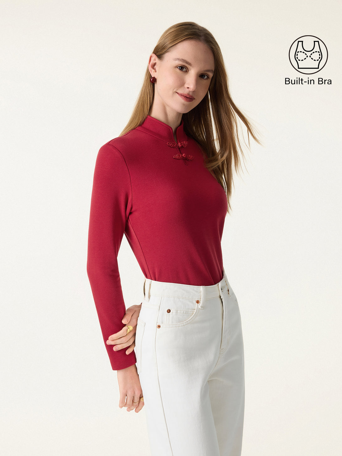 Mandarin Collar Long Sleeve Brami with Frog Buttons