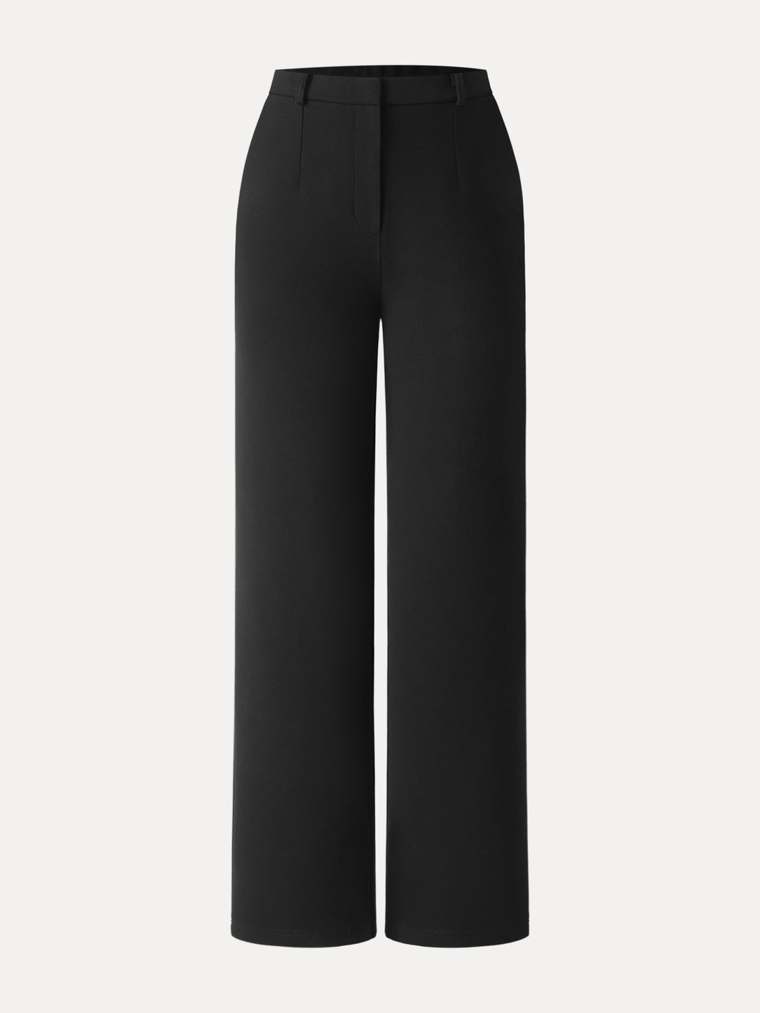 Cozy Knit High Rise Slim Straight Leg Pants with Pockets Regular Black