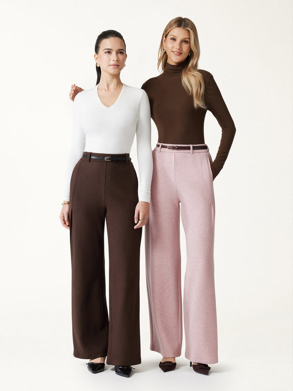 OGLmove FuzzLuxe High-Rise Wide-Leg Tuck Pants with Welt Pockets