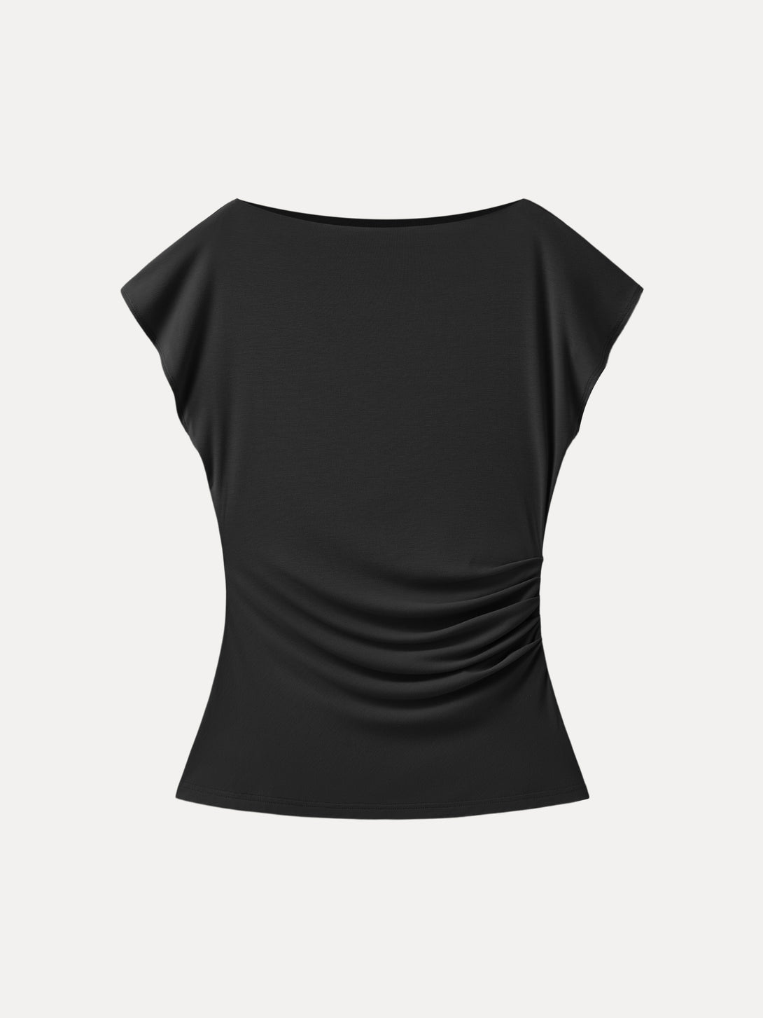 Boatneck Flutter Sleeve Side Tucked Long Tee Black XS