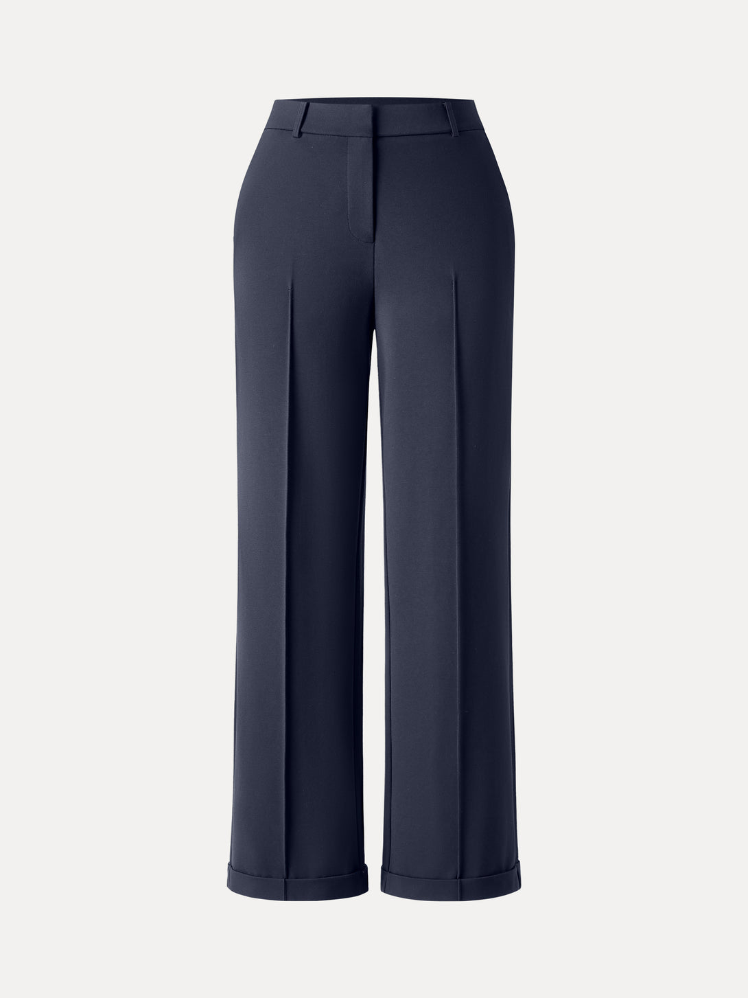 Stretch Ponte High Rise Straight Leg Pintuck Trousers Petite Black Navy