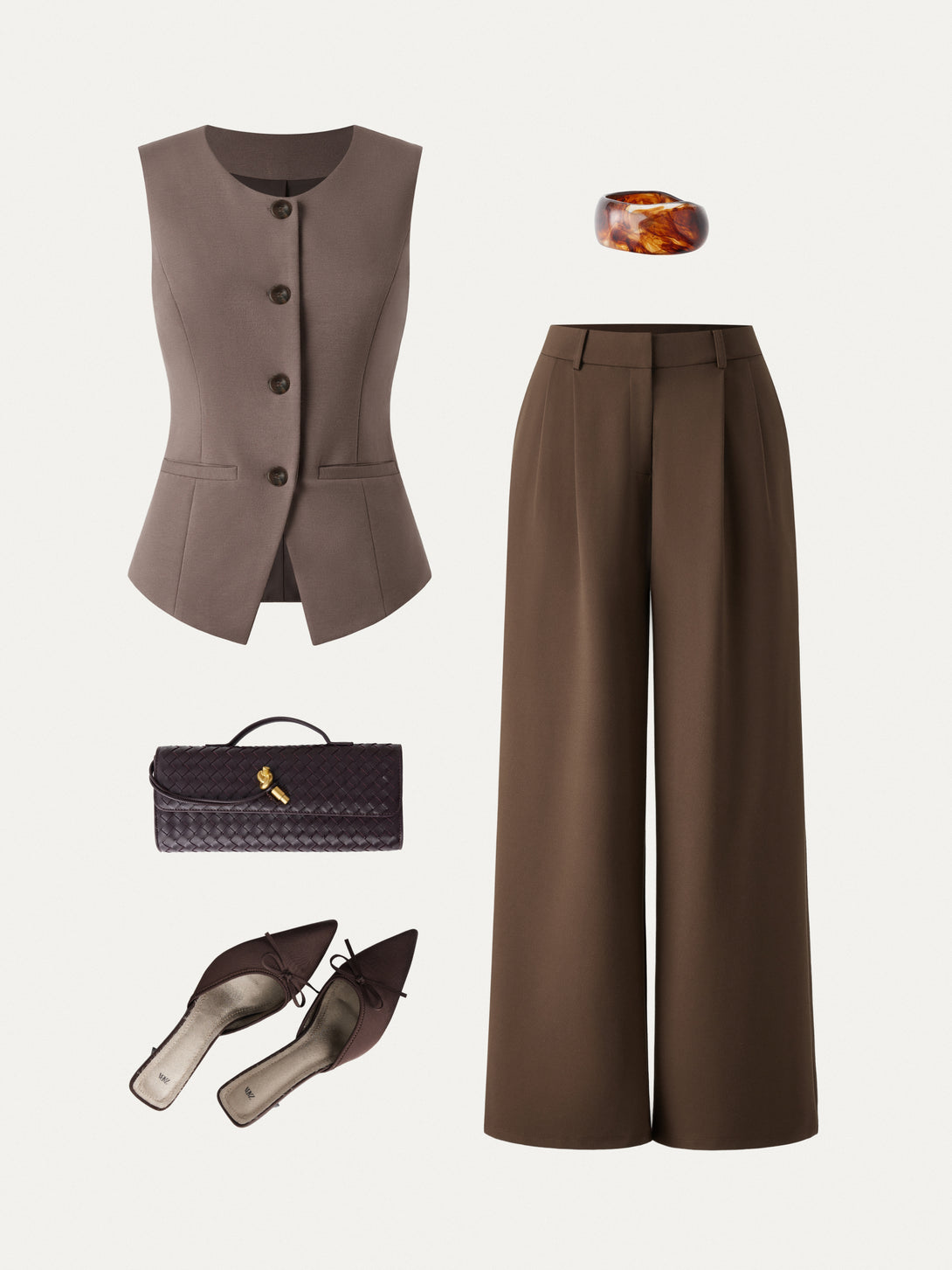 2Pcs Set Waistcoat with Pockets & Wide Leg Pant with Pockets