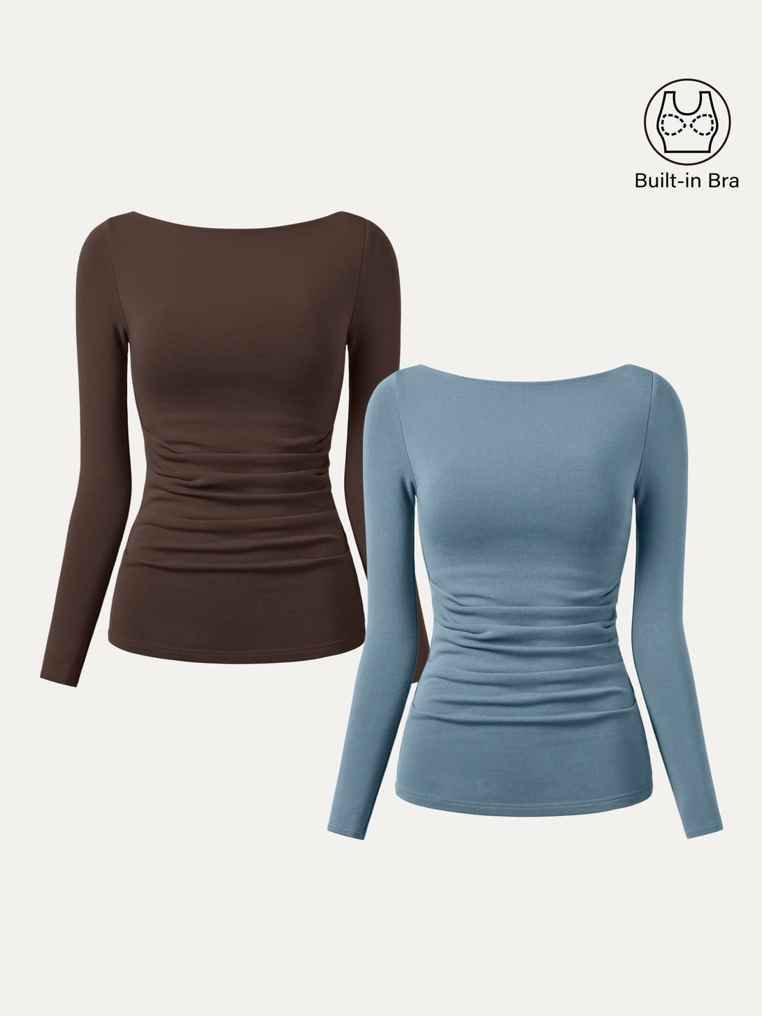 2Pcs Set Boatneck Tucks Brami Top Espresso/Dusk Blue XS