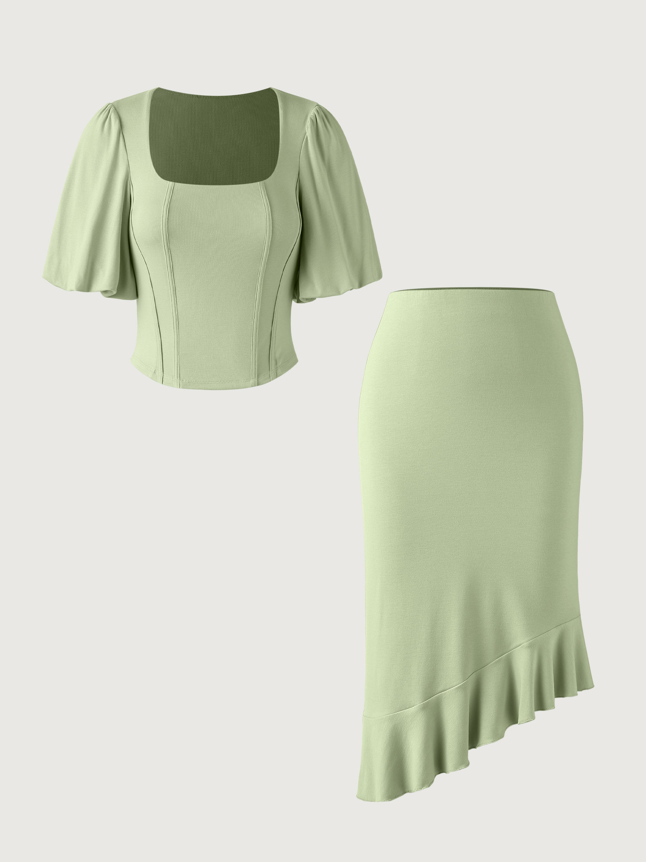 Eco-SkinKiss® 2.0 Palace Top & Asymmetrical Ruffle Skirt 2Pcs Set - Limechino