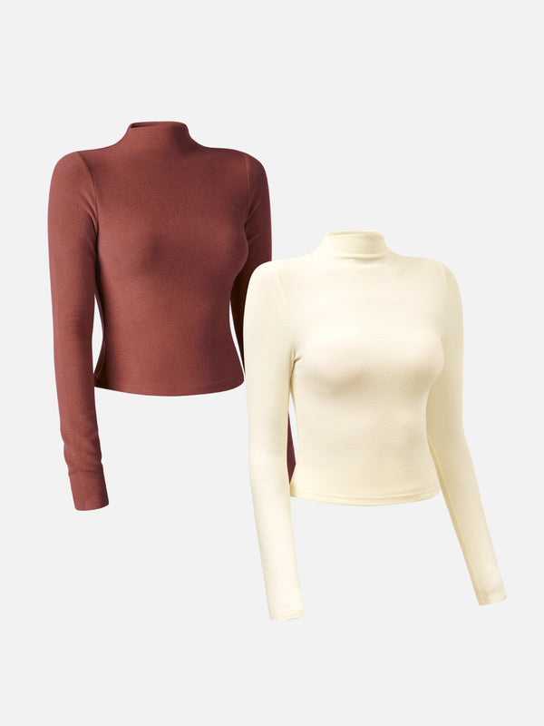 Thermal Brushed Mock Neck Crop Top 2Pcs Set