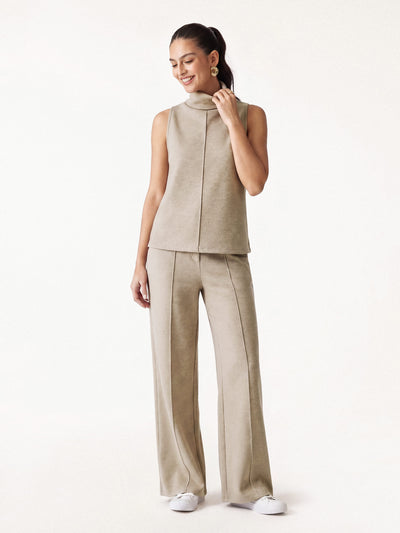 2Pcs Set Petite High Waisted Straight Leg Pant & Split Hem Top