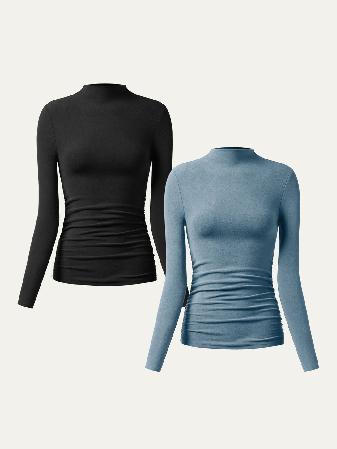 2Pcs Set Thermal Ruched Sides Tuckable Mockneck Top