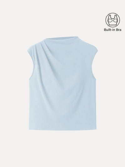 Cotton Lyocell Mockneck Tucked Sleeveless Brami Blue Air XS