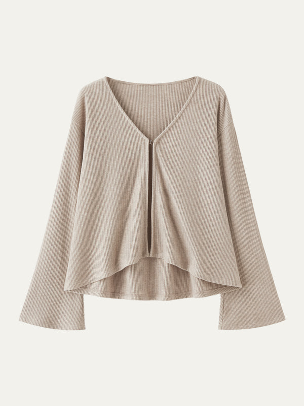 OGLmove V Neck Flare Long Sleeve Cardigan Heather Mist XXS