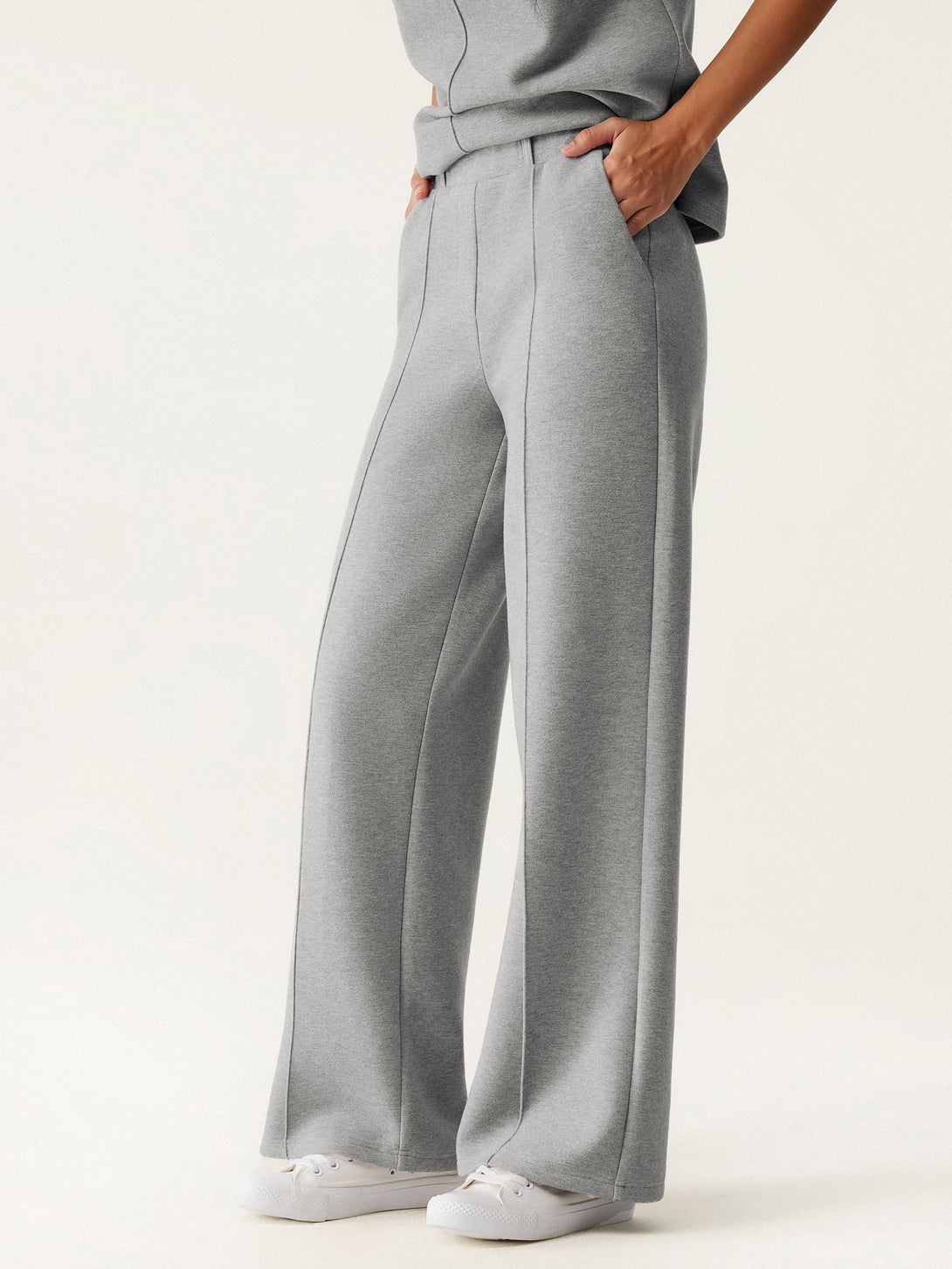 High Waisted Straight Leg Pull On Pant Regular Heather Grey