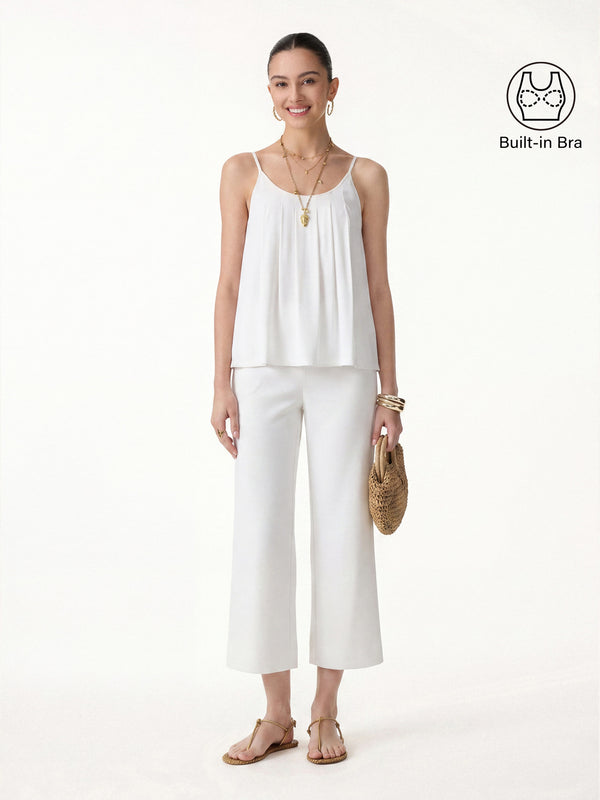 OGLmove 2Pcs Set U-Neck Bra Tank & Cropped Pants with Pockets