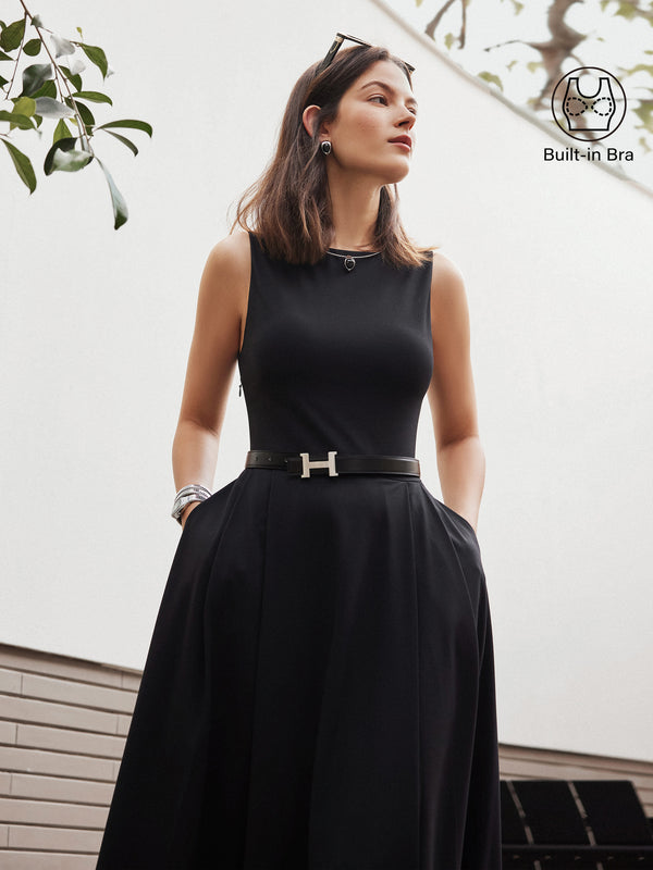 Women's Sleeveless Boat Neck Fitted Midi Dress - Workleisure Style White/XL OGLmove Women's Sleeveless Boat Neck Fitted Midi Dress - Workleisure Style White/XL OGLmove