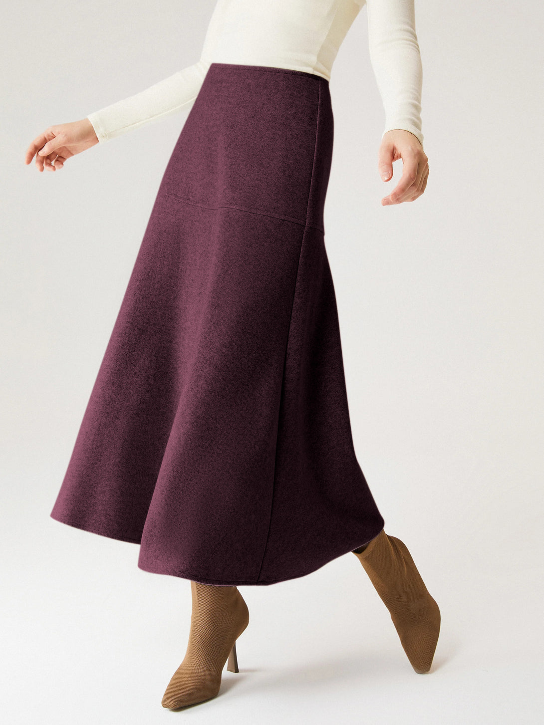 Wool-like Flared Maxi Skirt Regular Plum Berry