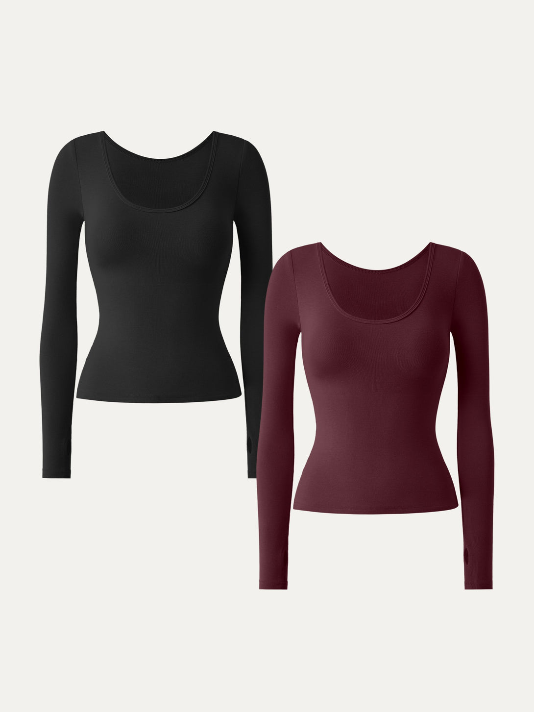 2Pcs Set Lyocell Cashmere Multi-Wear Long Sleeve Top with Thumbholes Black/Wine XS
