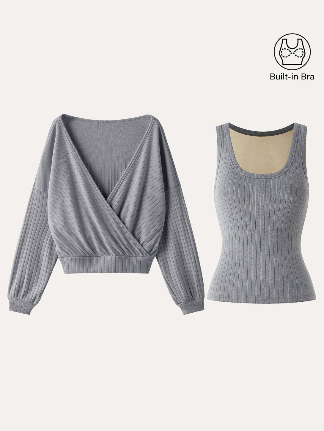 2Pcs Set Wide Rib Scoop Brami Tank & Surplice Top