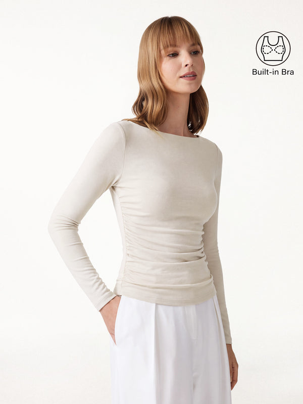 OGLmove Eco-Mousse® Boatneck Ruched Bra Top Cloud White XXS